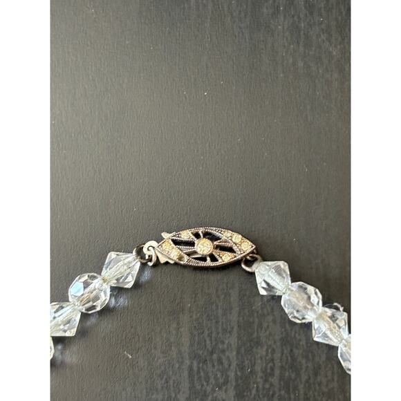 Vintage / Antique Faceted Glass Beaded Necklace Sterling Silver Clasp Chain - Picture 4 of 5